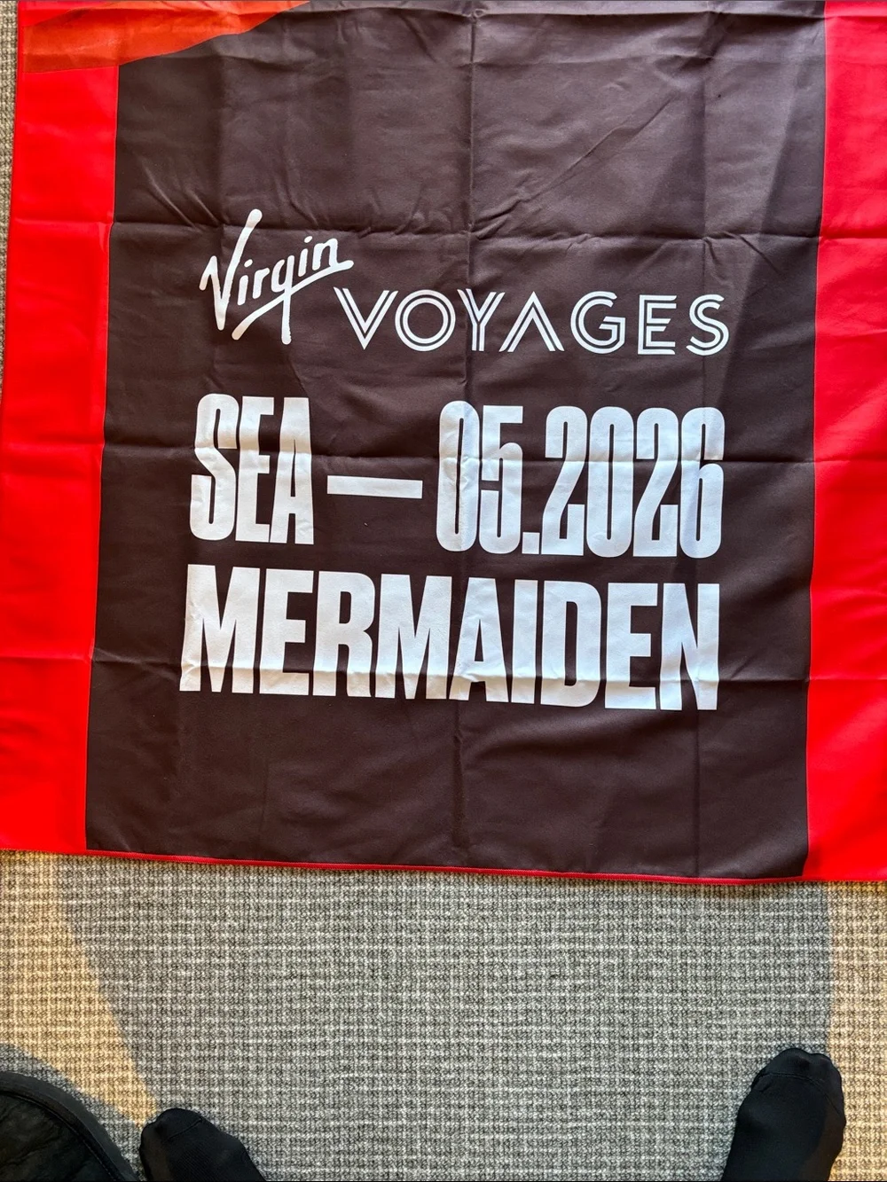 Virgin Voyages super absorbent 'Tour' Graphic Beach Towel in Red and Black
